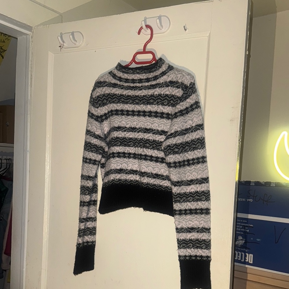 striped patterned mock turtleneck sweater